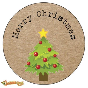 72 x CHRISTMAS NON Personalised Wrapping Card Seal Stickers Kraft Chic TREE CH20 - Picture 1 of 3
