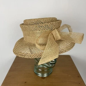 Accessorize Summer Hat Beige One Size Raffia Bow Small Brim Wedding Occasion - Picture 1 of 11