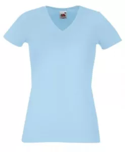 Ladies Plain T Shirt Womens Fruit of the Loom Cotton Tee Shirt Large 14 Blue - Picture 1 of 1