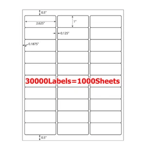 30000 1" x 2 5/8" Address Labels 1000 Sheets Amazon FBA Labels 30 Per Sheet 30UP - Picture 1 of 5