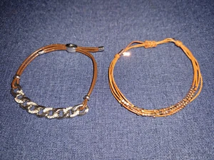 2x Fossil Armbänder - Leder - rosegoldfarb. Steinchen - silberfarb. Glitzer - Bild 1 von 5