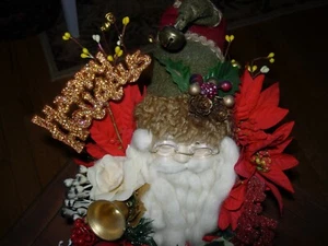 CERAMIC SLED WITH CLOTH SANTA--SOFT BEARD--GLASSES -12" LONG-12" HIGH--#R9-11 - Picture 1 of 24