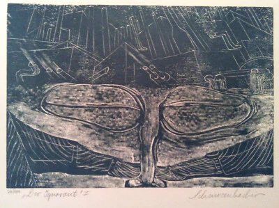 Holzstich Original DER IGNORANT RIECHT NICHTS von Robert Schanzenbacher - Bild 1 von 3