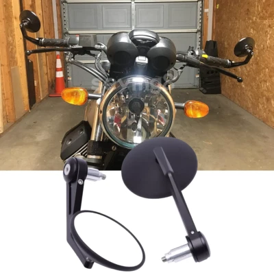 Black Motorcycle Round 7/8" Bar End Rearview Mirrors For Moto Guzzi V7 II 850 - Image 1 of 4