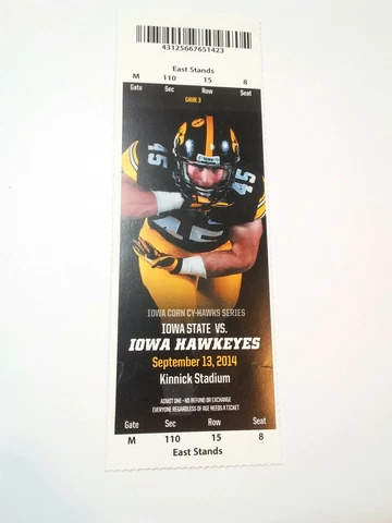 2014 Iowa Hawkeyes Iowa State Football Ticket Stub Cover