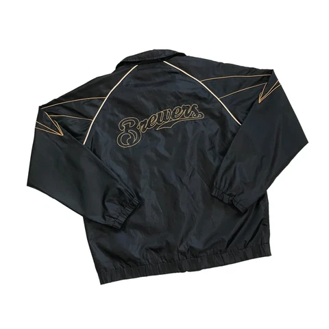 MILWAUKEE BREWERS WINDBREAKER JACKET MEDIUM M MENS SWEATSHIRT FULL ZIP VINTAGE Cover