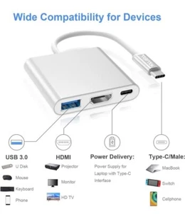Cavo Adattatore Hub USB 3.0 3 in1 Tipo C a USB-C 4K HDMI Cavo per MacBook Samsung - Foto 1 di 16