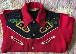 Vintage 1950's H Bar C Ranchwear Children’s Red Cowboy shirt Sz 8 free shipping  - Picture 1 of 10