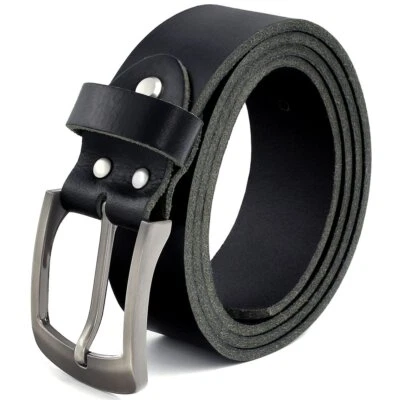 Noir Ceinture en Cuir de Buffle Pleine Fleur 38 mm de Largeur 3-4 mm d'Épaiss... - Photo 1/4