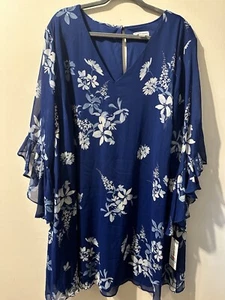 Calvin Klein Plus Size womens dress Size 20w Blue Floral - Picture 1 of 7