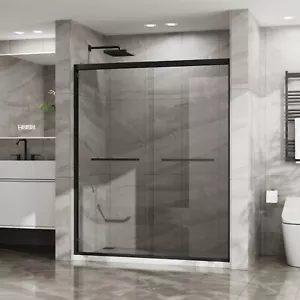 (56-60)x72" Double Sliding Glass Shower Door, Matte Black, 6mm Tempered Glass - Picture 1 of 12