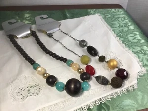 Set Of 2 NWT Maurices Short Necklaces Beaded Brown Teal Gold Pearl Round Striped - Picture 1 of 6