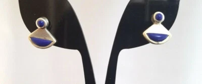 ¡Último par! PENDIENTES ARTESANALES GEOMÉTRICOS PLATA ESTERLINA con poste de lapislázuli Nuevos Foto 1 de 4