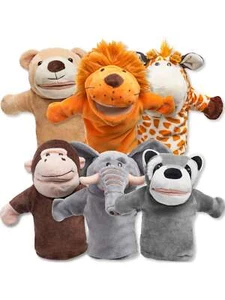SYNCFUN 6Pcs Kids Hand Puppet Set With Working Mouth, Toddler Animal Plush Toy - Picture 1 of 9