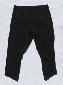 LULULEMON US M 10 Black Mesh Sides SUN RUNNER Crop Tight Leggings Lightweight - Picture 1 of 6