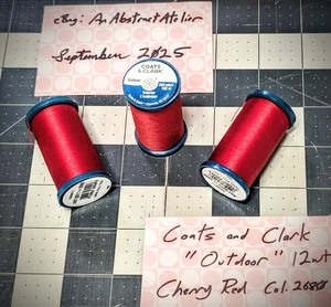 THREE (3) x Coats & Clark Outdoor - 200yds 12wt Polyester - Red Cherry Col.2680 - Picture 1 of 5