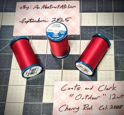 THREE (3) x Coats & Clark Outdoor - 200yds 12wt Polyester - Red Cherry Col.2680 - Image 1 of 4