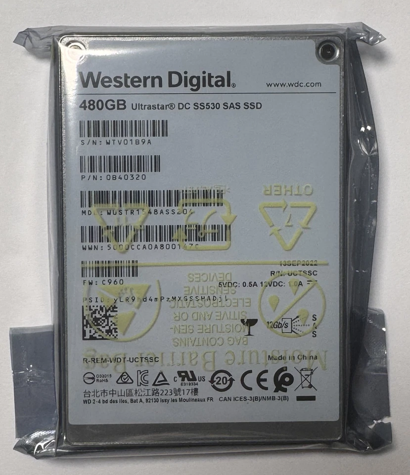 Western Digital SS530 480GB SSD SAS 12Gb/s 0B30320 WUSTR1548ASS204 - Image 1 of 1