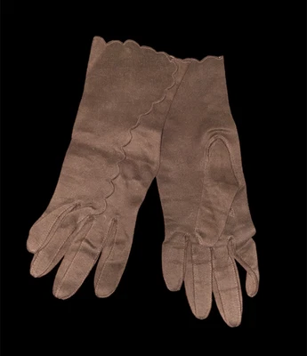 Guantes de algodón vintage ARIS marrón corto hasta la muñeca borde festoneado talla 6 Italia Foto 1 de 4