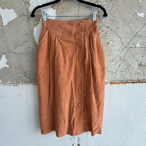 Vintage Suede Skirt Leather Midi Button Front Made In Italy Designer Luxury NWT - Picture 1 of 9
