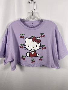 Hello Kitty Tee-Shirt Crop Top Sz XL By Sanrio Lavender Cherries Casual Red Bow - Picture 1 of 11