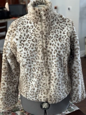 白宫黑色市场夹克外套人造雪豹动物印花 M 码 — 第 1/4 张图片
