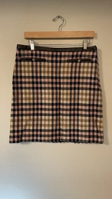 Talbots 8 Pink Tan Wool Blend Leather Trim Career Pencil Skirt - Image 1 of 4