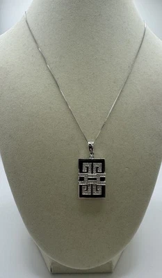 Collar de cadena Estate de plata de ley 925 con colgante de diamantes de 18" Foto 1 de 4