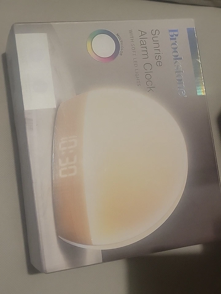 Sunrise Alarm Clock With Soft LED Lights Classic Wood Print Brookstone NEW - Image 1 of 1