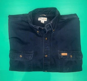 Men's Carhartt XL Long Sleeve Button-Up Work Shirt Navy Blue Original Fit - Picture 1 of 11