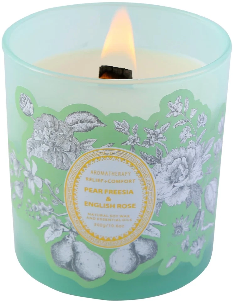 Pear Freesia & English Rose Wood Wick Soy Scented Candle | Aromatherapy Stres... - Image 1 of 4