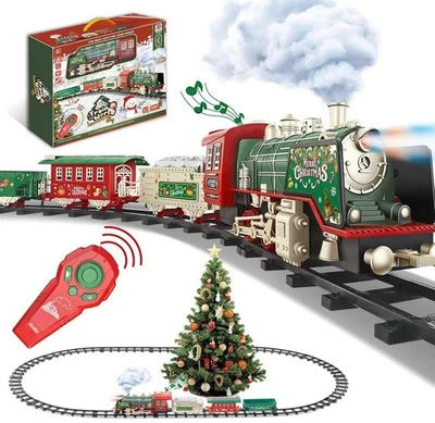 JUQU Train Set, Christmas Train with Remote Control Train Toys W/Smoke, Whistle - Image 1 of 4