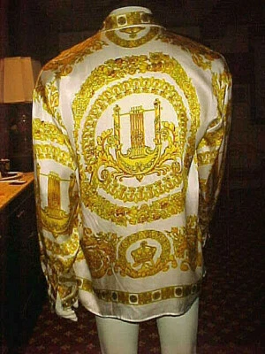 VINTAGE MEN'S SATIN SILK SUEDE SILK SHIRT BEIGE & GOLD BAROQUE BEAUTIFUL MED-LRG - Image 1 of 4