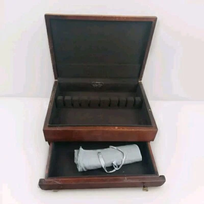 Reed & Barton Silverware Chest Vintage 2 Tier Wood Flatware Case With Cloth  - Image 1 of 4