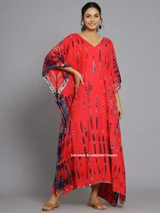 Women Kaftan Long Maxi Dress Plus Size Kimono Boho Gown Caftan Tie dye Pink - Picture 1 of 8