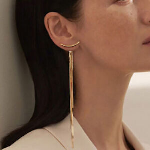 Vintage Glossy Arc Bar Long Thread Tassel Drop Earrings Women Fashion Jewelry