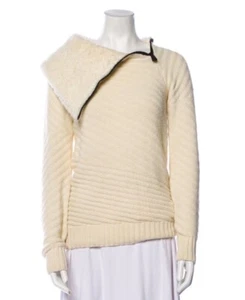 Moncler GRENOBLE Women Alpaca Wool Zipper Off-White Ivory Sweater Size M - Picture 1 of 14