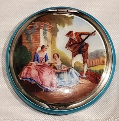 复古纯银 Guilloche 小巧型带“音乐时光”珐琅雕像场景 — 第 1/4 张图片