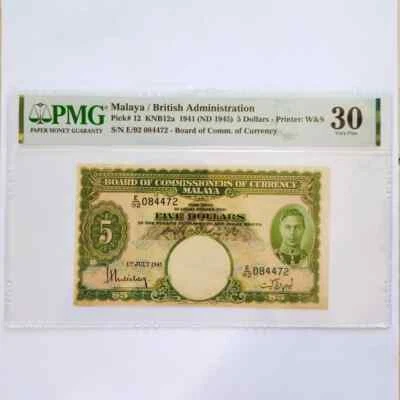Straits Settlements Malaya KGVI 1941 5 dollars p12 E/92 084472  PMG 30 - Image 1 of 2