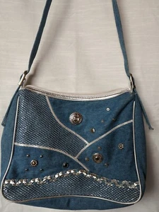 Warren Reed Vtg Blue Denim Purse Shoulder Bag w Silver Detail Vintage - Picture 1 of 9
