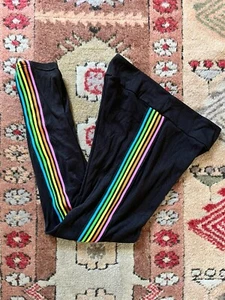 Pixie Lane Leggings Size 9/10 Black Rainbow Stripe Stretch Pants - Picture 1 of 7