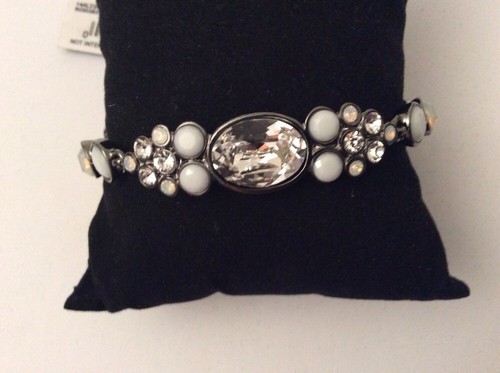 Bracciale Flessibile Ematite Tono Cristallo Trasparente $68 GIVENCHY Bianco Frostato Firmato GB17