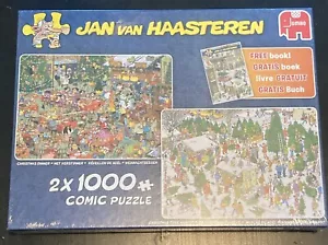 Jan Van Haasteren 2 Puzzles Christmas Dinner & Tree Market 1000 Pc Each + Book - Picture 1 of 4