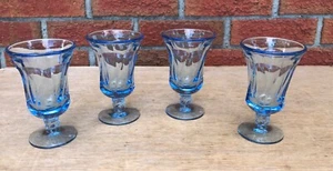 SET OF 4 JAMESTOWN FOSTORIA 4 3/4” BLUE SWIRL JUICE GLASSES - Picture 1 of 7
