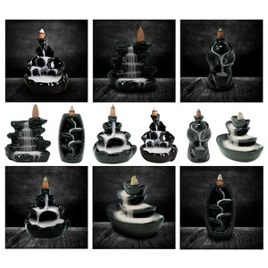 Backflow Incense Burner Ceramic Waterfall Smoke Censer Holder Cones Home Decor - Picture 1 of 60
