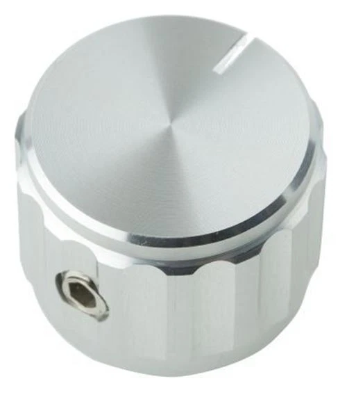 RS Pro Potentiometer Knob, Control Knob Type, 20mm Knob Diameter, Silver, 6.4mm  - Image 1 of 1