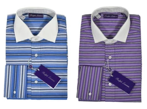 Camisa de vestir Ralph Lauren con etiqueta púrpura puño francés a rayas nueva $450 - Imagen 1 de 5