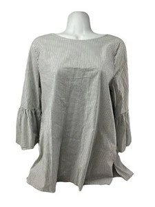 Gibson Large pin stripe ruffle sleeve blouse white dark blue - Picture 1 of 8