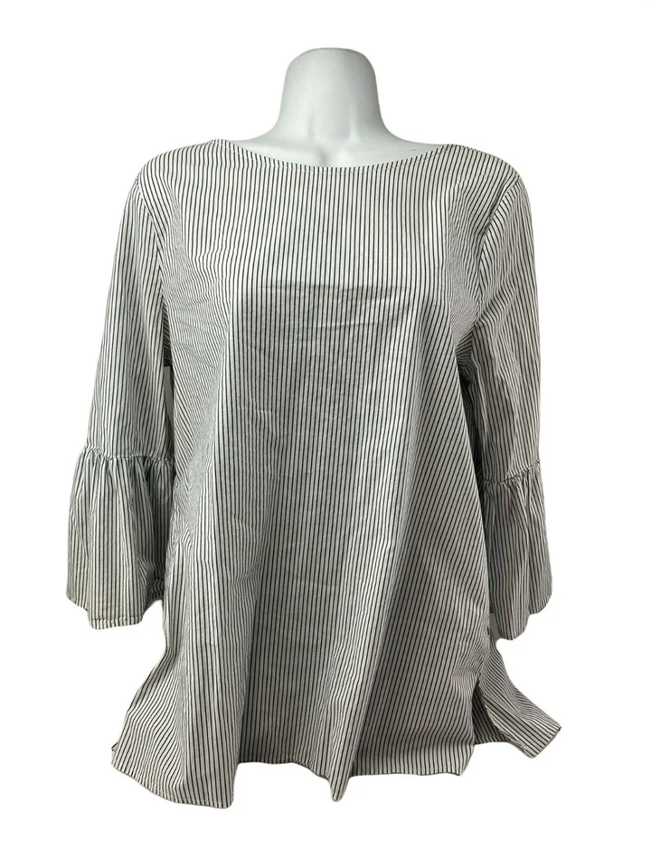 Gibson Large  pin stripe ruffle sleeve blouse white dark blue - Image 1 of 4