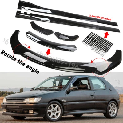 Black For Peugeot 206 208 Side Skirt Splitter Lip +Front Bumper Diffuser Canard Foto 1 de 4